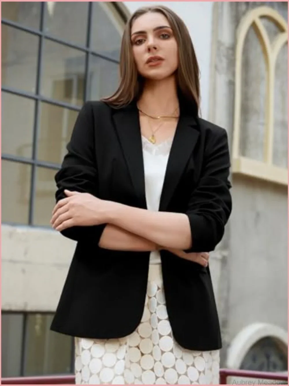 Open Front Long Sleeve Blazer with Notch Lapel and Pockets